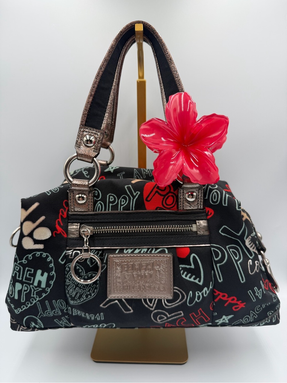 Authentic Coach Poppy Glam Graffiti Satchel – Black Multicolor Canvas